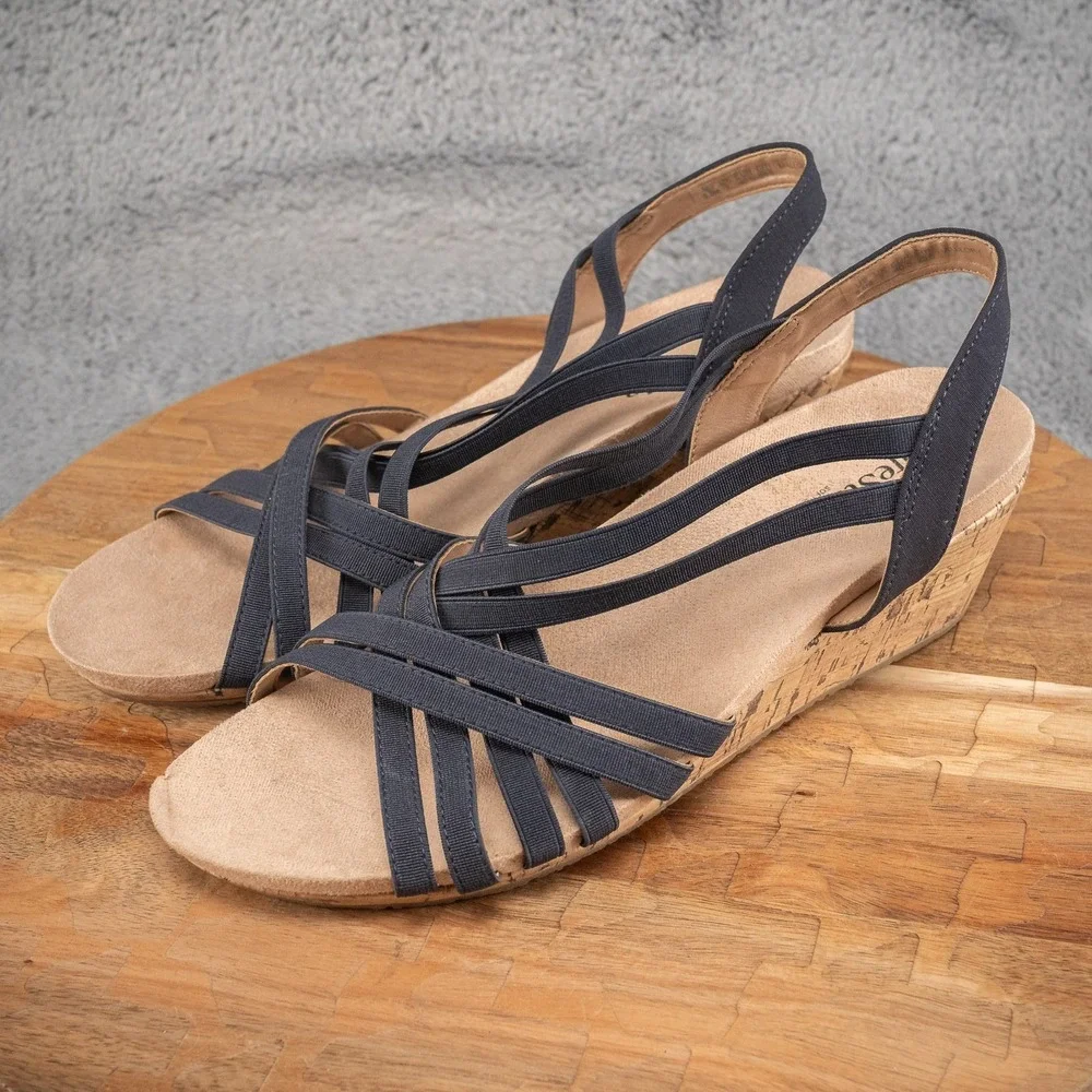 LIFESTRIDE WOMEN HEEL SANDAL US 9.5 M MALLORY BLUE MICRO STRAPPY WEDGE